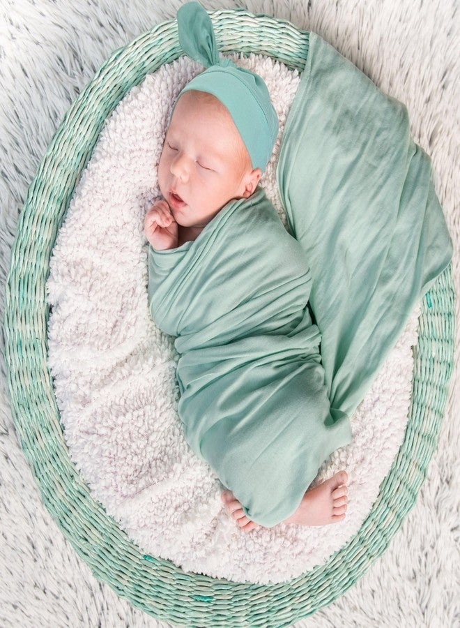 Jastore Baby Swaddle Receiving Blankets with Matching Beanie Set Newborn Nursery Swaddle Wrap for Baby Girls Boys(Peacock Green) - Image 2